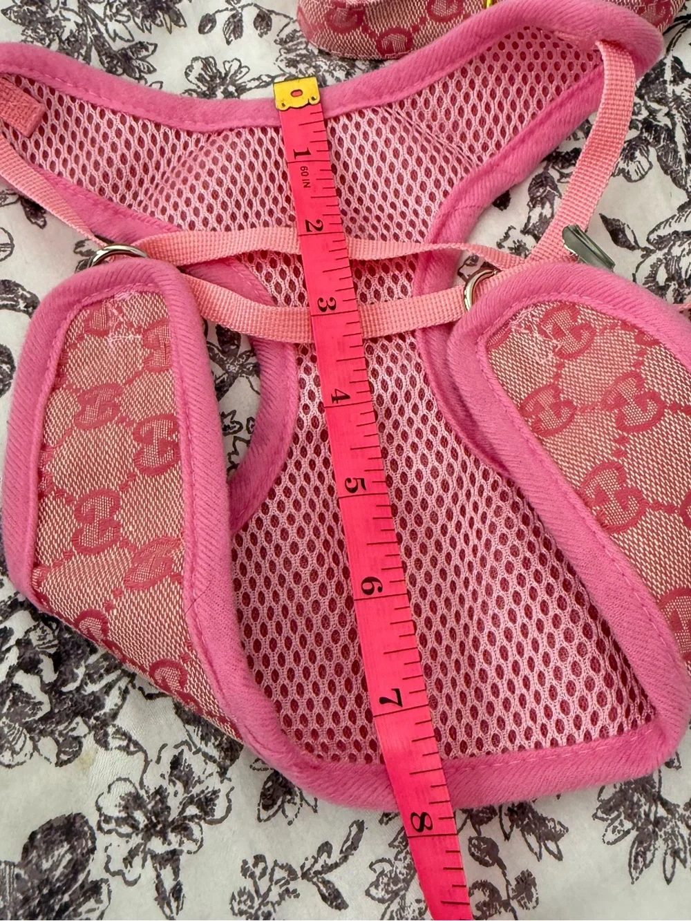 Pink GG Monogram Small Dog Harness with Leash Size XL